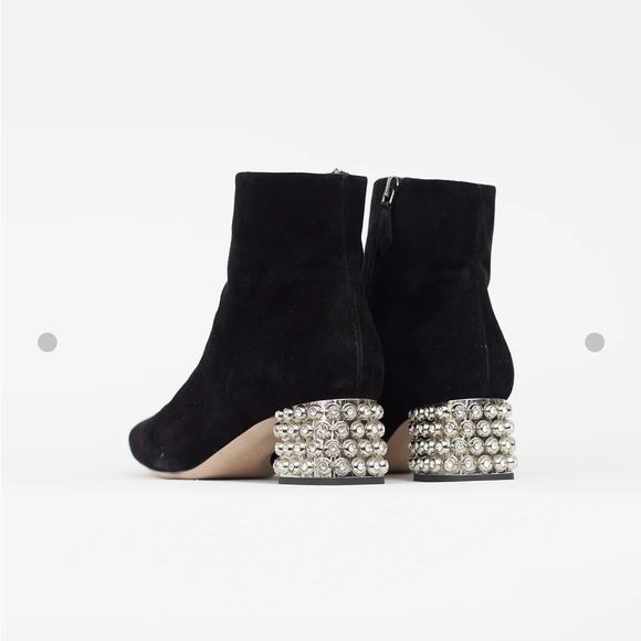 Miu Miu Black Suede & Crystal Embellished Heel Boots - Picture 3 of 8